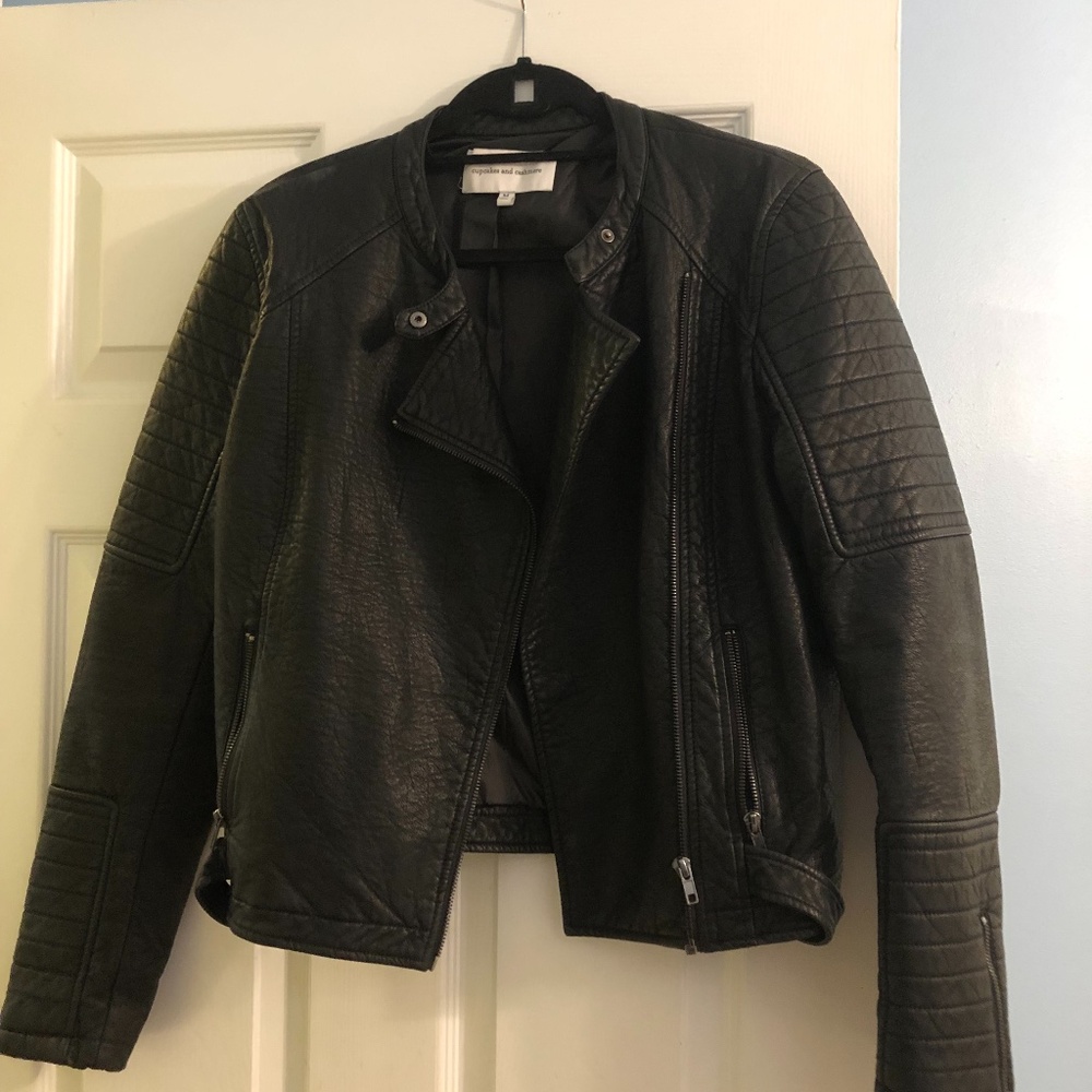 Cupcakes and Cashmere Black Faux Leather Moto Jacket Size M